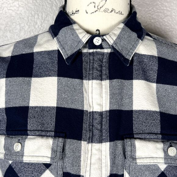 J.Crew Sz XS Buffalo Check Half-Zip Shacket Flannel Shirt Jacket Navy & White - Picture 4 of 11